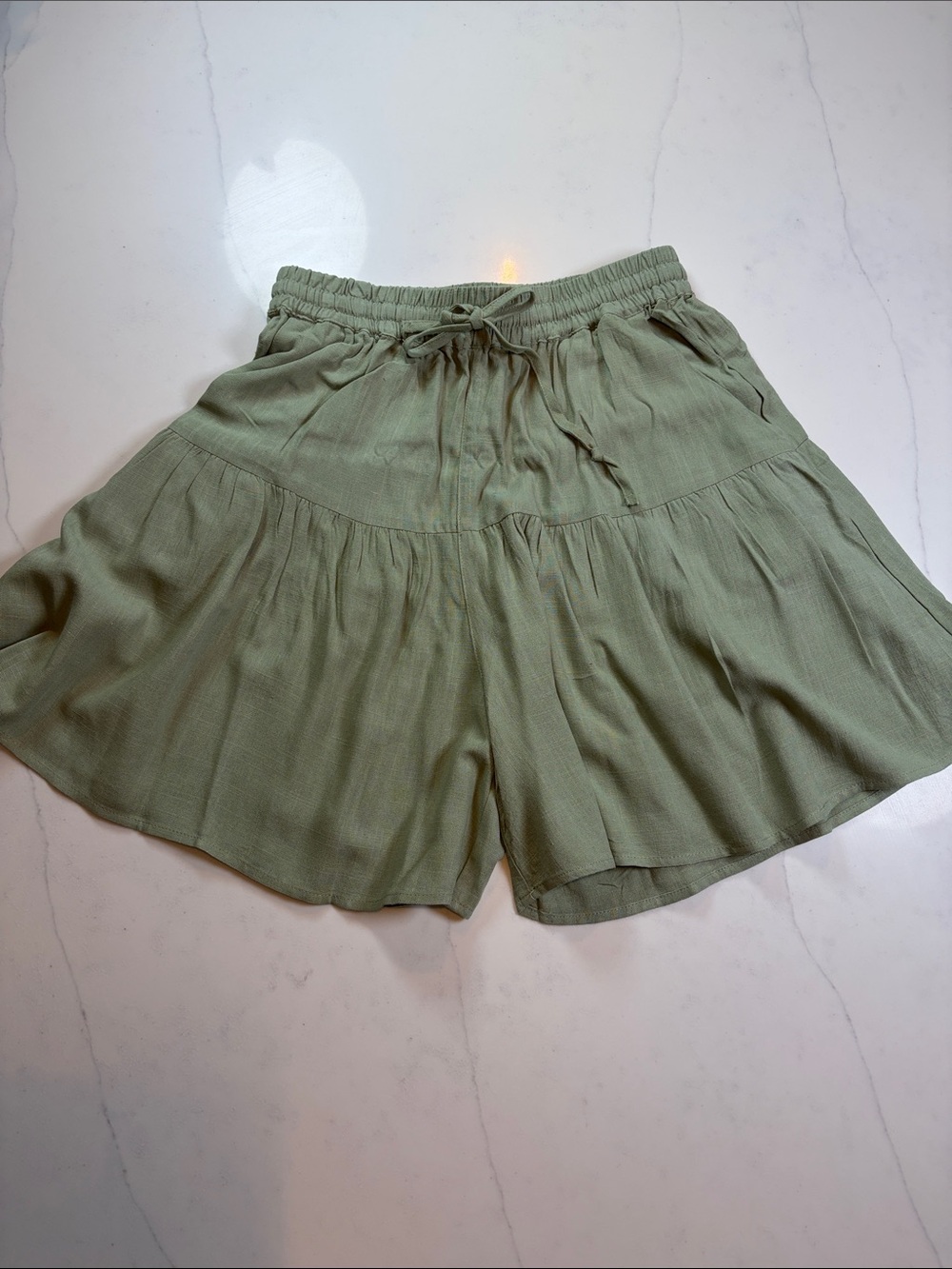 Casual Tiered Drawstring Women's Shorts - Sage Green